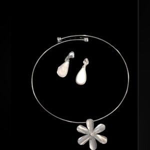 Minimalist Silver Tone Necklace & Earrings Jewelry Set